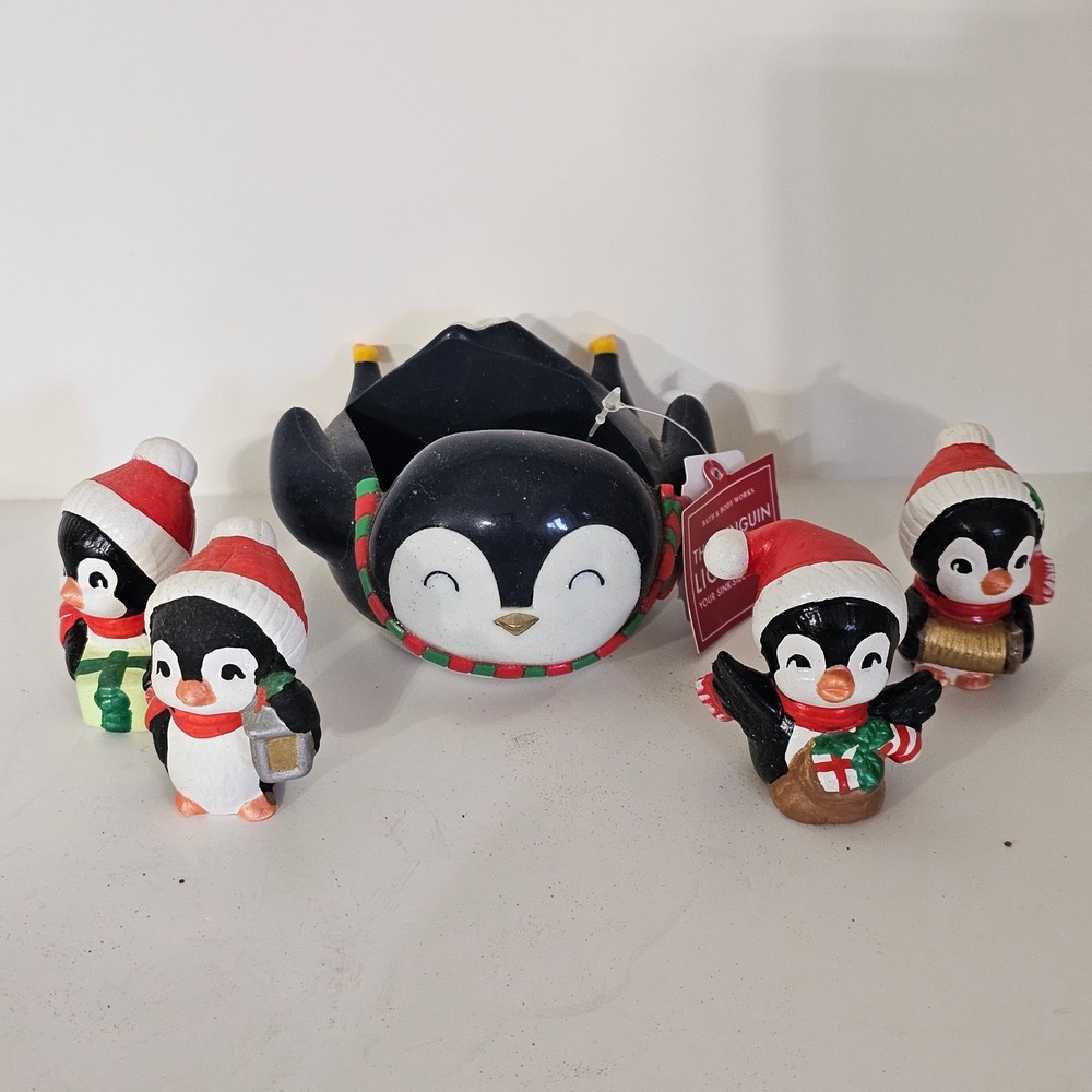Bath & Body Works Christmas Penguin Light Up Soap Holder and 4 Figurine Set